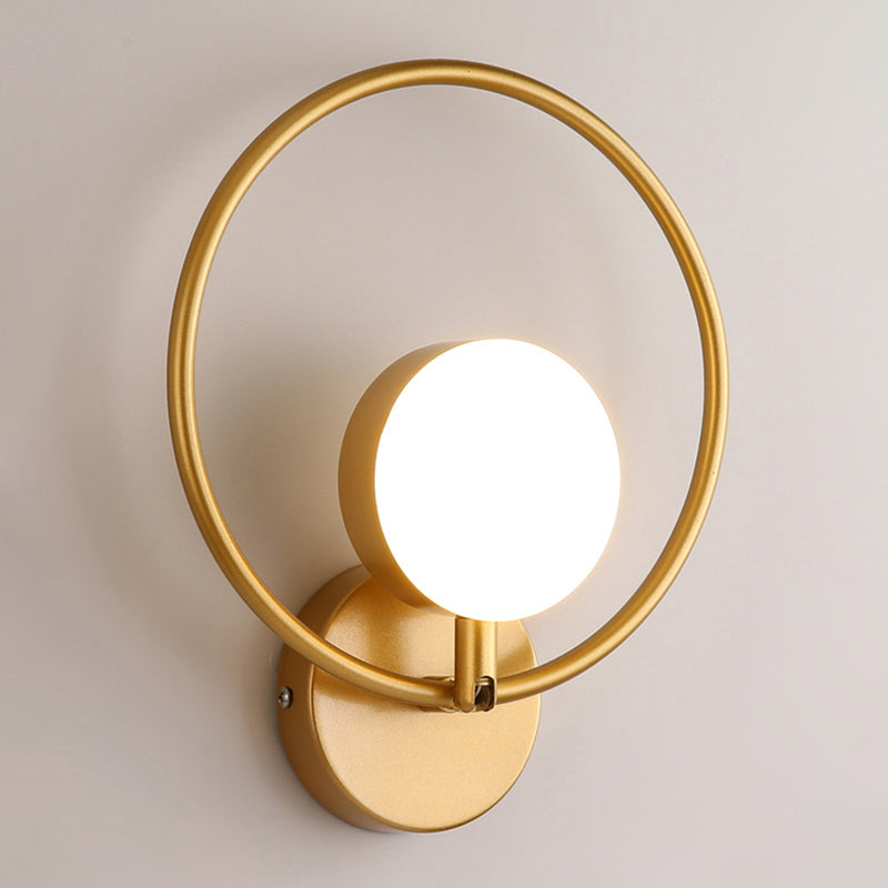 Nordic Style Iron Wall Light Circle Shape LED Wall Lamp with Glass Shade for Bedroom