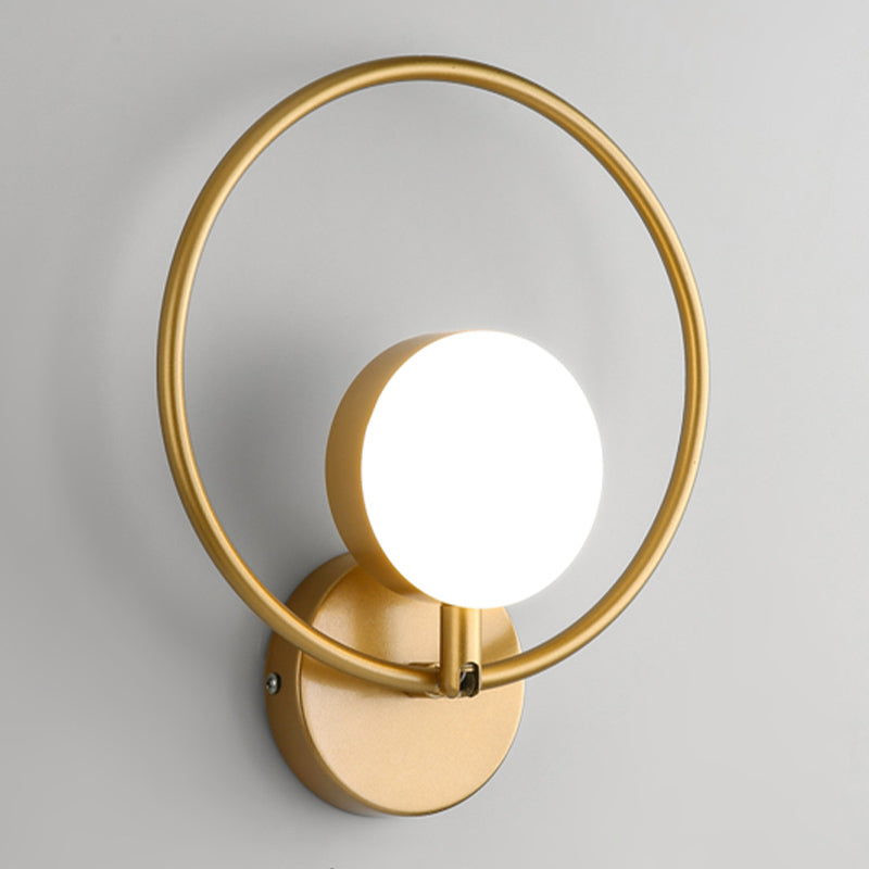Nordic Style Iron Wall Light Circle Shape LED Wall Lamp with Glass Shade for Bedroom
