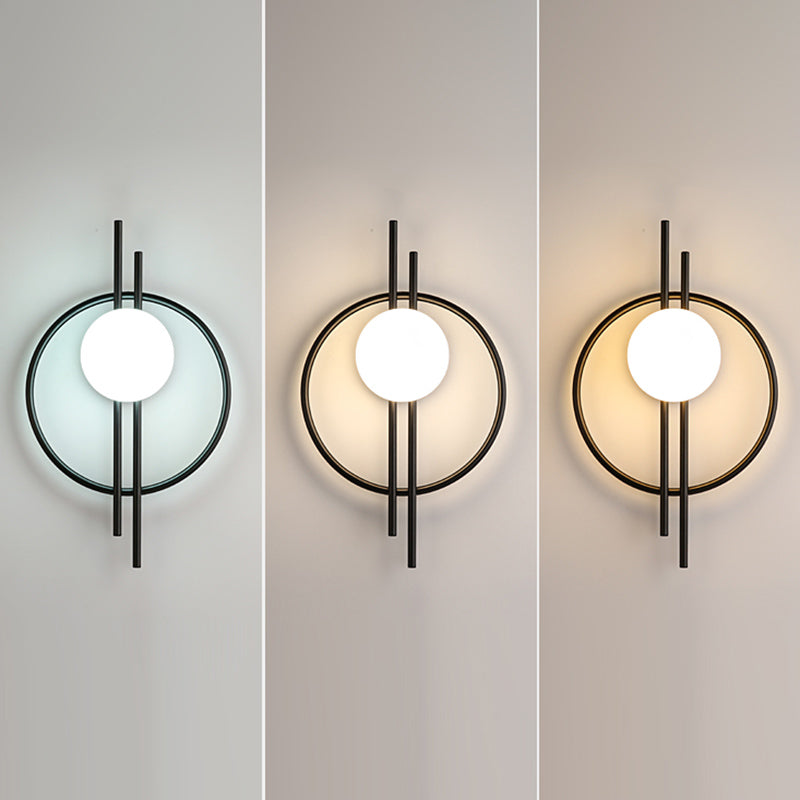 Nordic Style Iron Wall Light Circle Shape LED Wall Lamp with Glass Shade for Bedroom