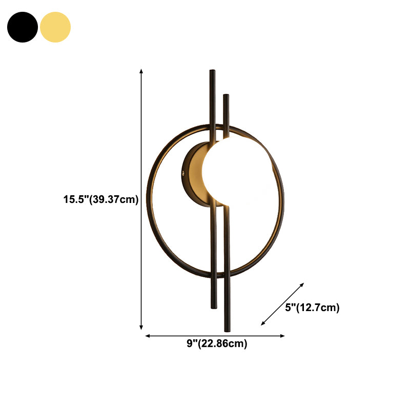 Nordic Style Iron Wall Light Circle Shape LED Wall Lamp with Glass Shade for Bedroom