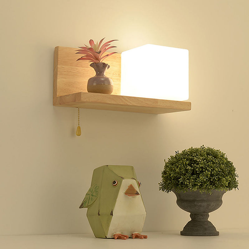 1-Light Wall Mount Light Modern Wooden Wall Sconce Lamp for Living Room(Plant not include)