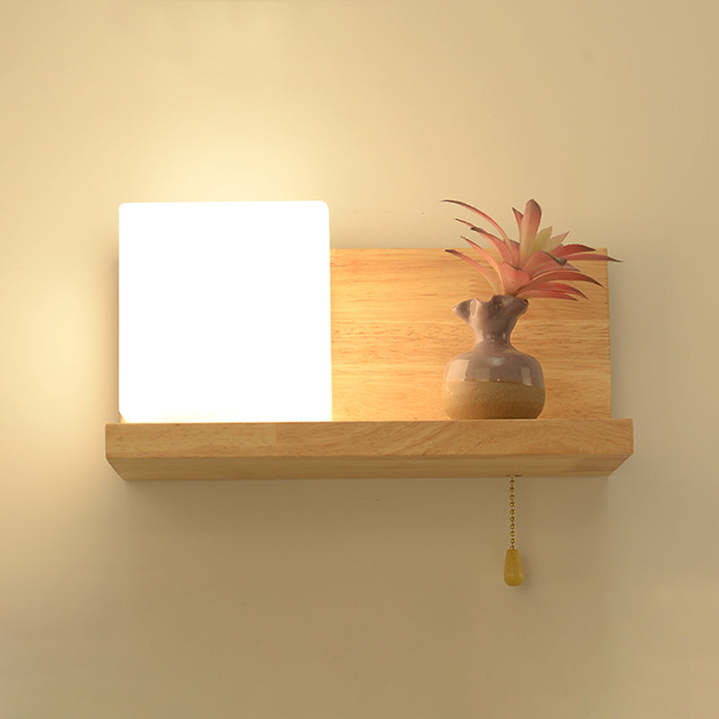1-Light Wall Mount Light Modern Wooden Wall Sconce Lamp for Living Room(Plant not include)