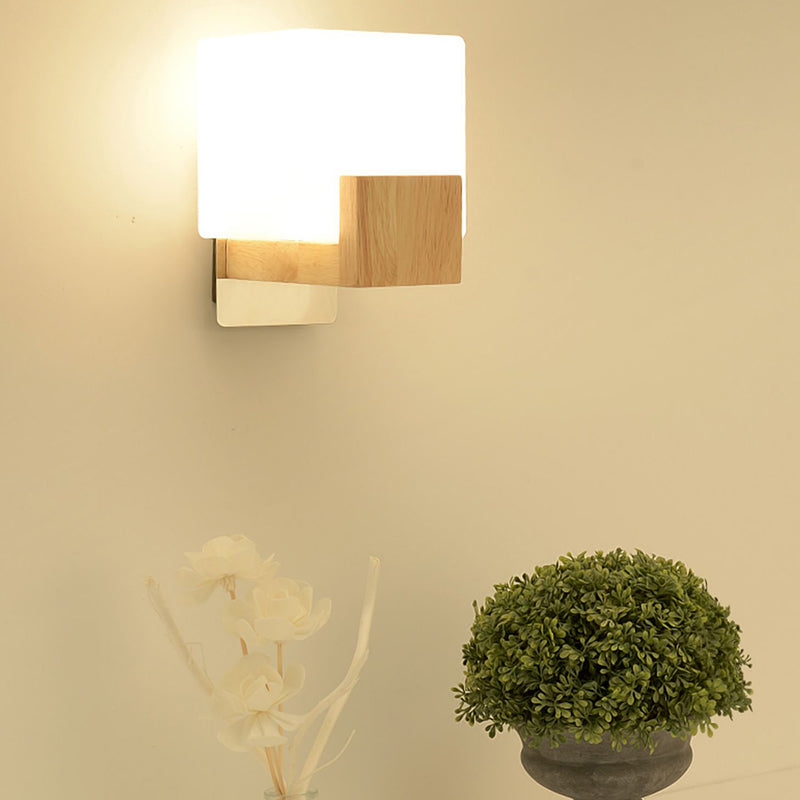 1-Light Wall Mount Light Modern Wooden Wall Sconce Lamp for Living Room(Plant not include)
