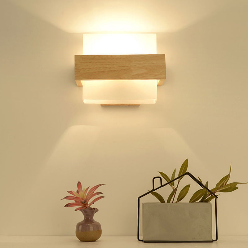 1-Light Wall Mount Light Modern Wooden Wall Sconce Lamp for Living Room(Plant not include)