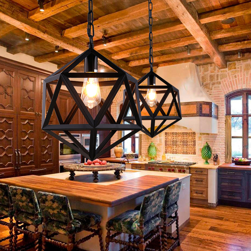 14 "/ 18" Dia Geométrique Métal Éclairage pendentif industriel 1 Bulbe Room Plafond Light in Black / Rust