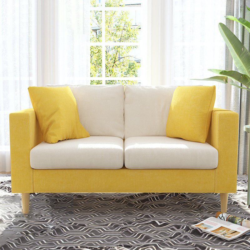 Contemporary White Cushions Standard Square Arm Stationary Sofa