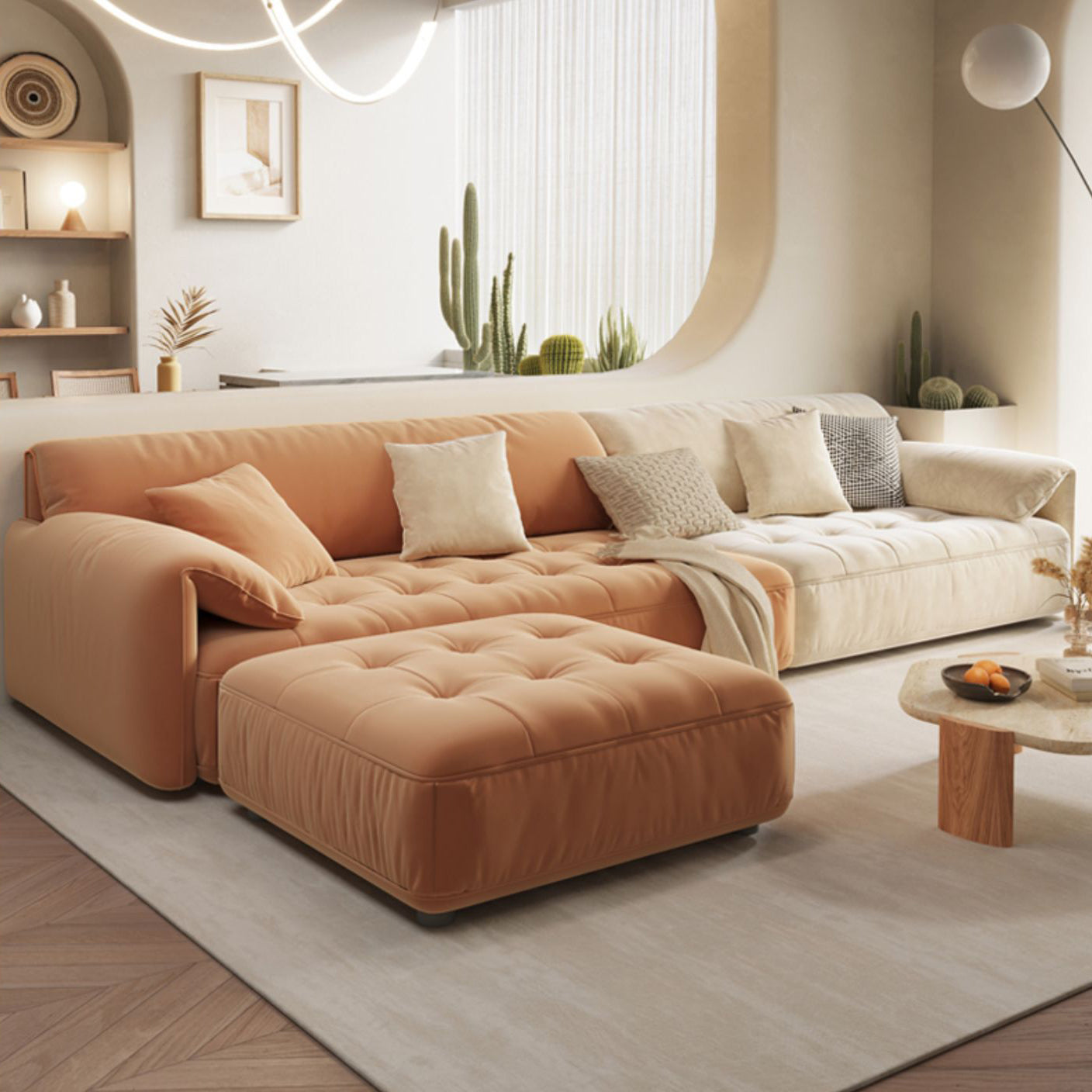 Velvet Sofa with Pillow Back Cushions and Pillow Top Arm for Living Room