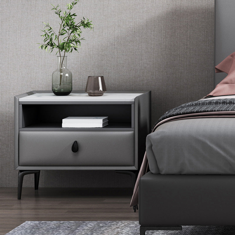 Stone/Wood Night Stand 19.69" Tall Modern 1 - Drawer Nightstand