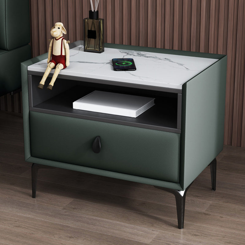 Stone/Wood Night Stand 19.69" Tall Modern 1 - Drawer Nightstand