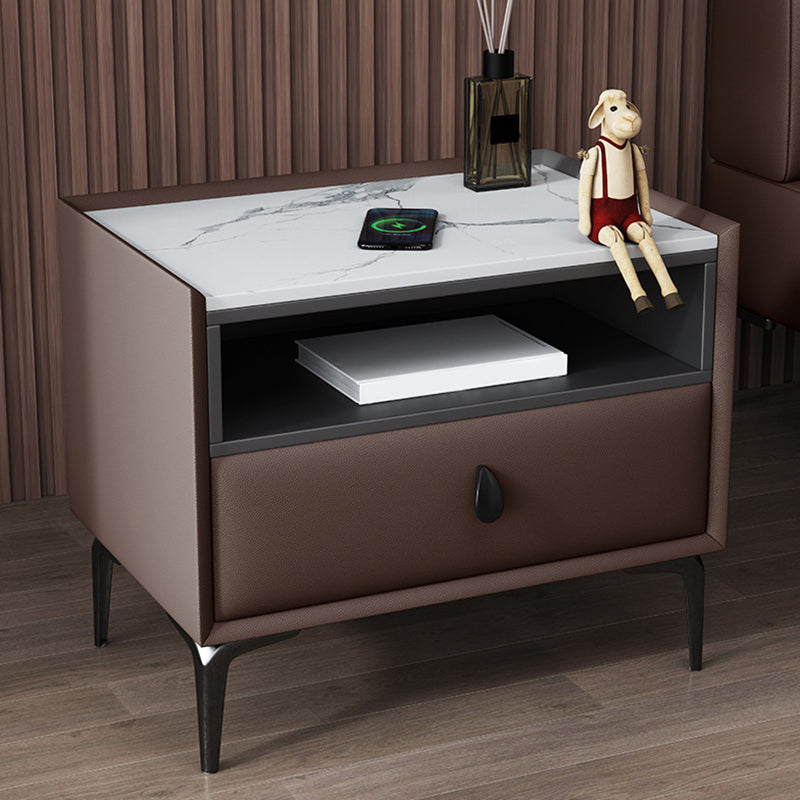 Stone/Wood Night Stand 19.69" Tall Modern 1 - Drawer Nightstand