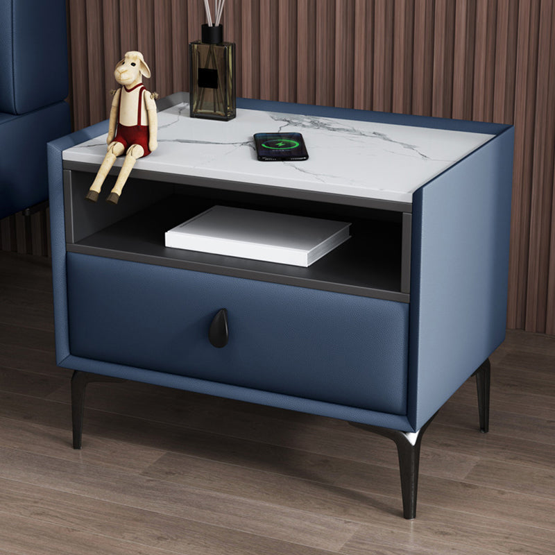 Stone/Wood Night Stand 19.69" Tall Modern 1 - Drawer Nightstand