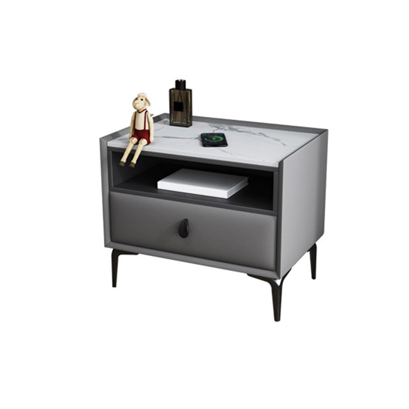 Stone/Wood Night Stand 19.69" Tall Modern 1 - Drawer Nightstand