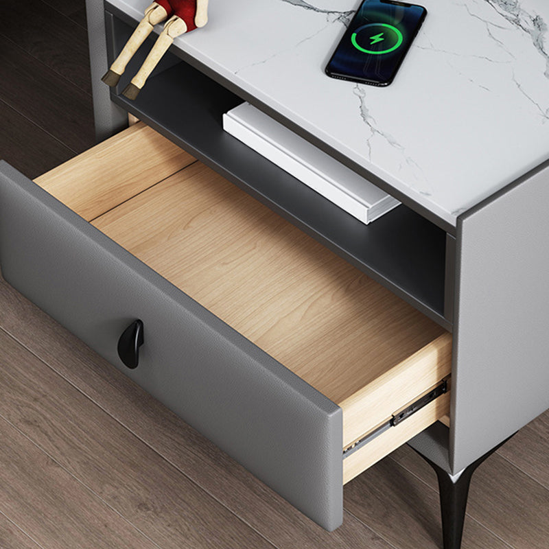 Stone/Wood Night Stand 19.69" Tall Modern 1 - Drawer Nightstand