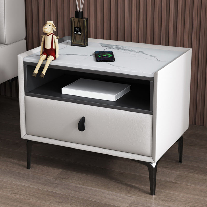 Stone/Wood Night Stand 19.69" Tall Modern 1 - Drawer Nightstand