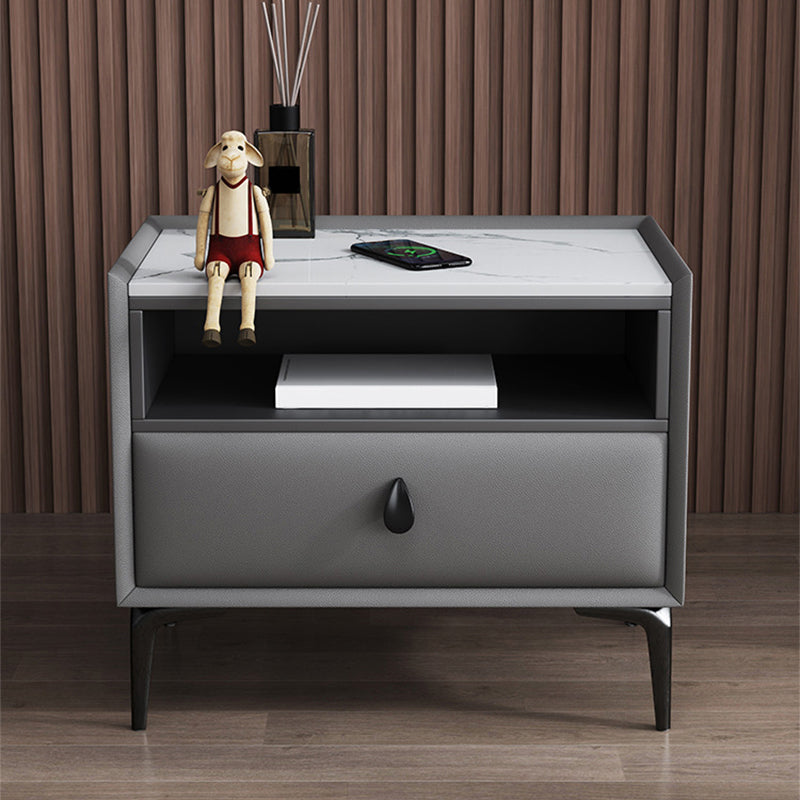 Stone/Wood Night Stand 19.69" Tall Modern 1 - Drawer Nightstand