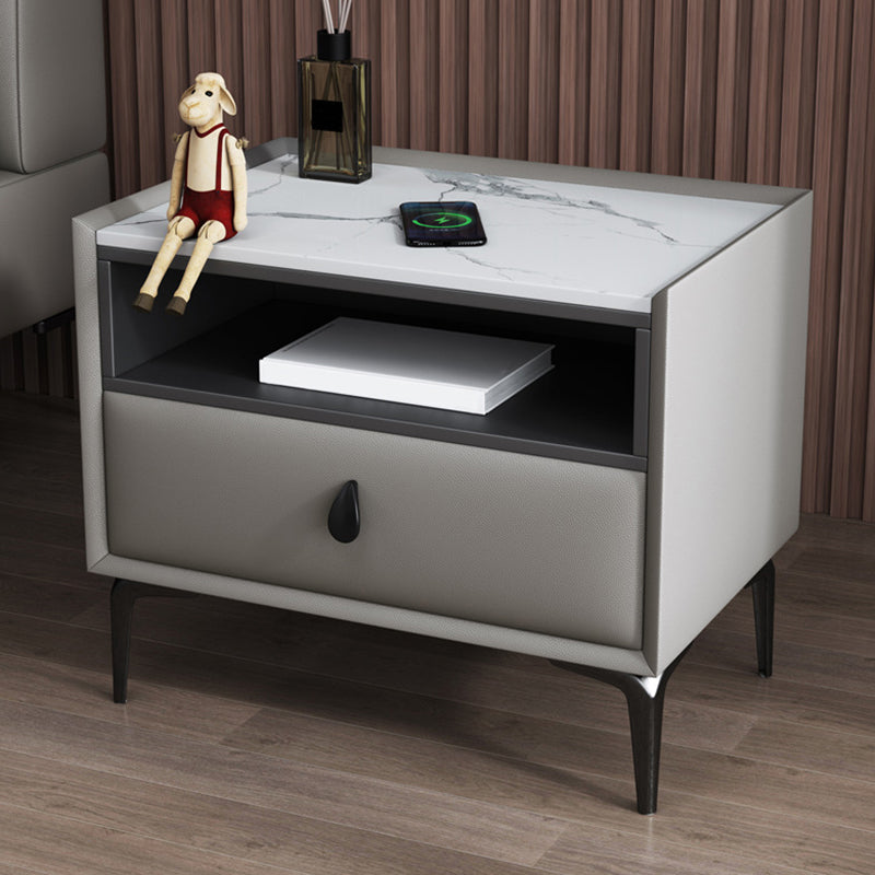 Stone/Wood Night Stand 19.69" Tall Modern 1 - Drawer Nightstand