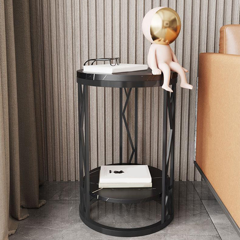 12.65-inch Tall 1-Shelf Contemporary Nightstand Stone Top Nightstand in White/Black