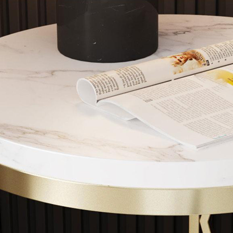 12.65-inch Tall 1-Shelf Contemporary Nightstand Stone Top Nightstand in White/Black