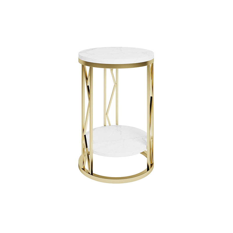 12.65-inch Tall 1-Shelf Contemporary Nightstand Stone Top Nightstand in White/Black