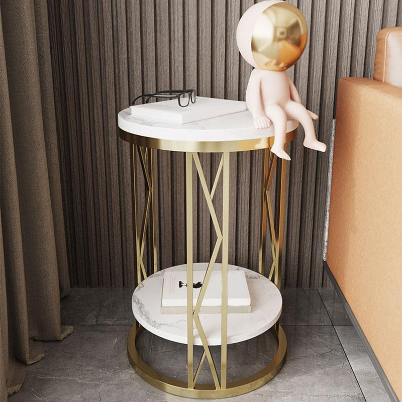 12.65-inch Tall 1-Shelf Contemporary Nightstand Stone Top Nightstand in White/Black