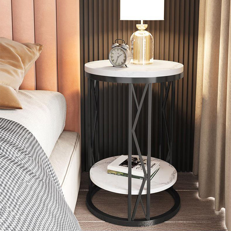 12.65-inch Tall 1-Shelf Contemporary Nightstand Stone Top Nightstand in White/Black