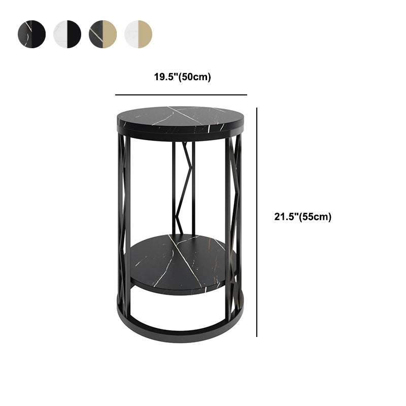 12.65-inch Tall 1-Shelf Contemporary Nightstand Stone Top Nightstand in White/Black