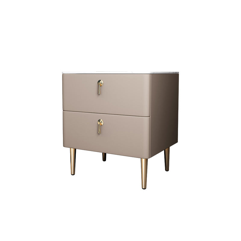 Solid Wood Frame 2 Drawer Leather Gold Table Legs Multi Color Choice Nightstand
