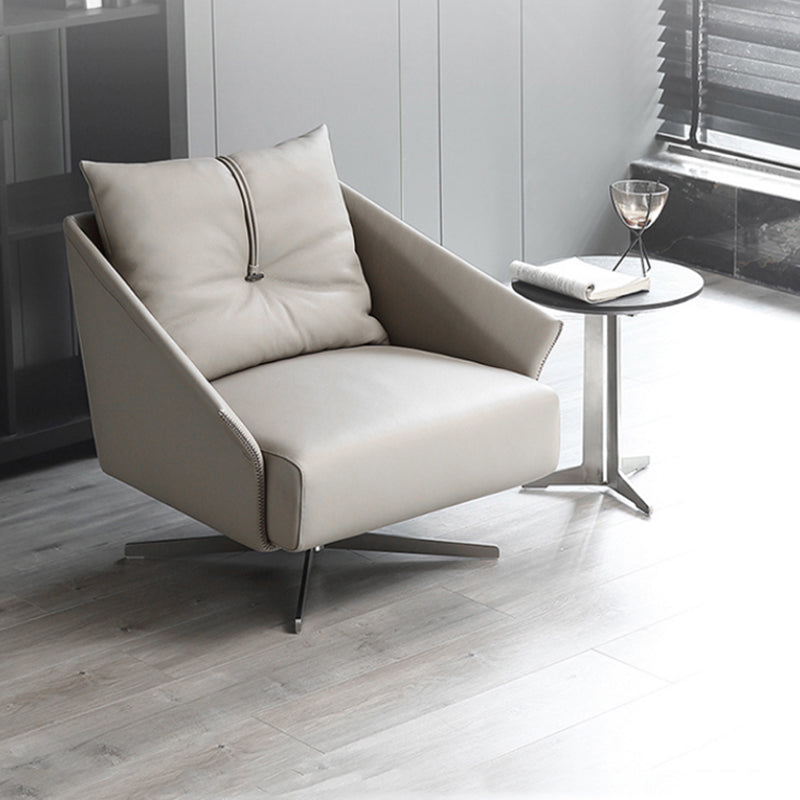 Solid Color Faux Leather Arms Included Swivel with Cushion Barrel Chair