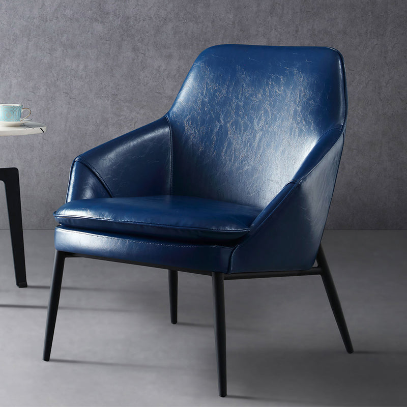 Solid Color Armchair Tight Back Leather Accent Chair with Four Legs