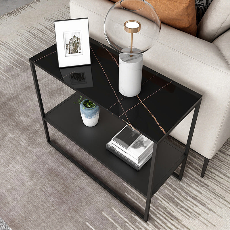 21.6" Tall Metal Frame End Table Faux Marble Rectangular Top Side Table with Shelf