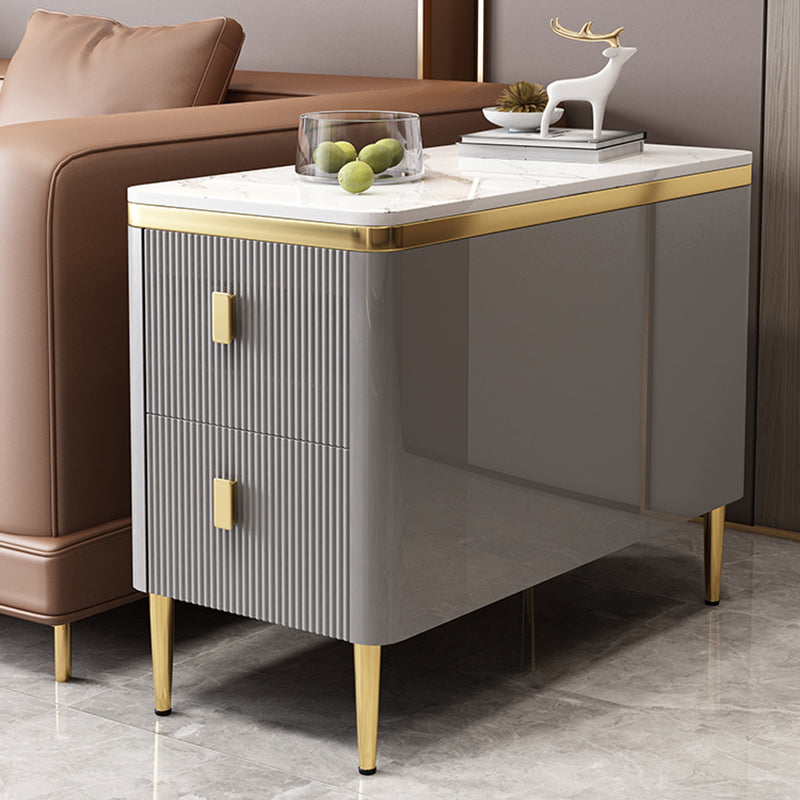 23.6" Tall Modern Side Table Wooden 4 Legs Rectangular Faux Marble Top End Table
