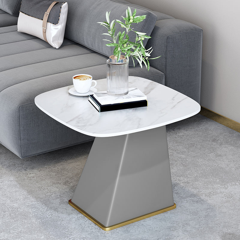 23.6" Tall Modern Iron Side Table Pedestal Rectangular Faux Marble Top End Table