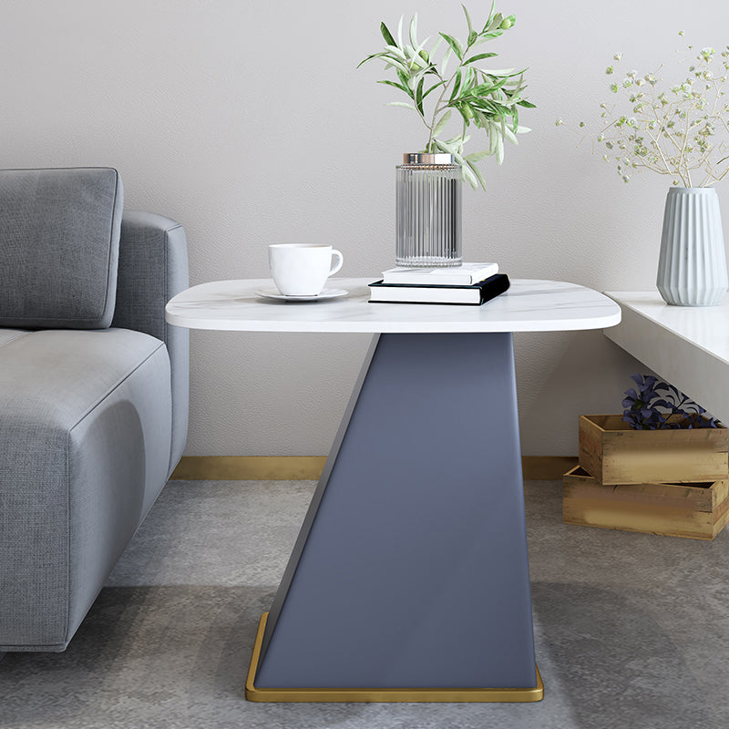 23.6" Tall Modern Iron Side Table Pedestal Rectangular Faux Marble Top End Table