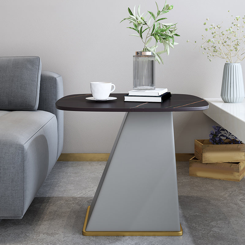 23.6" Tall Modern Iron Side Table Pedestal Rectangular Faux Marble Top End Table