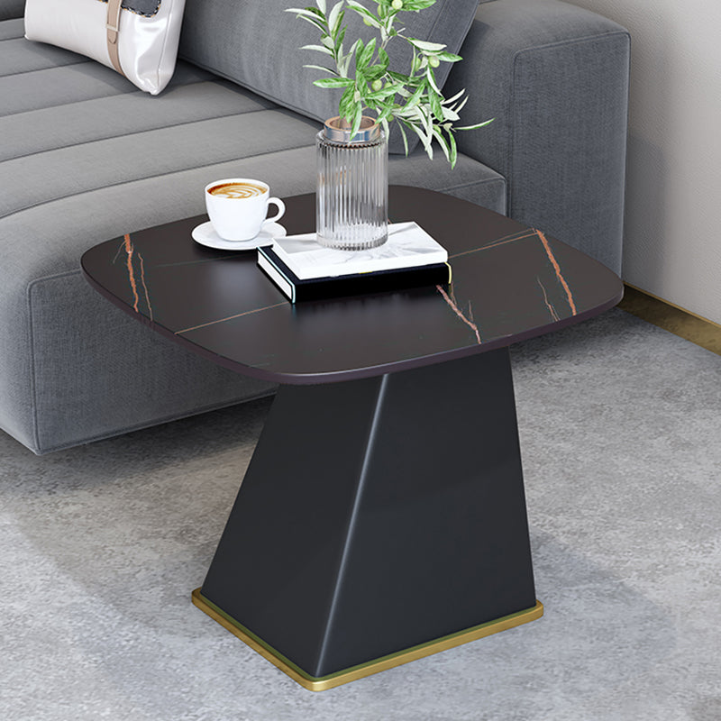 23.6" Tall Modern Iron Side Table Pedestal Rectangular Faux Marble Top End Table