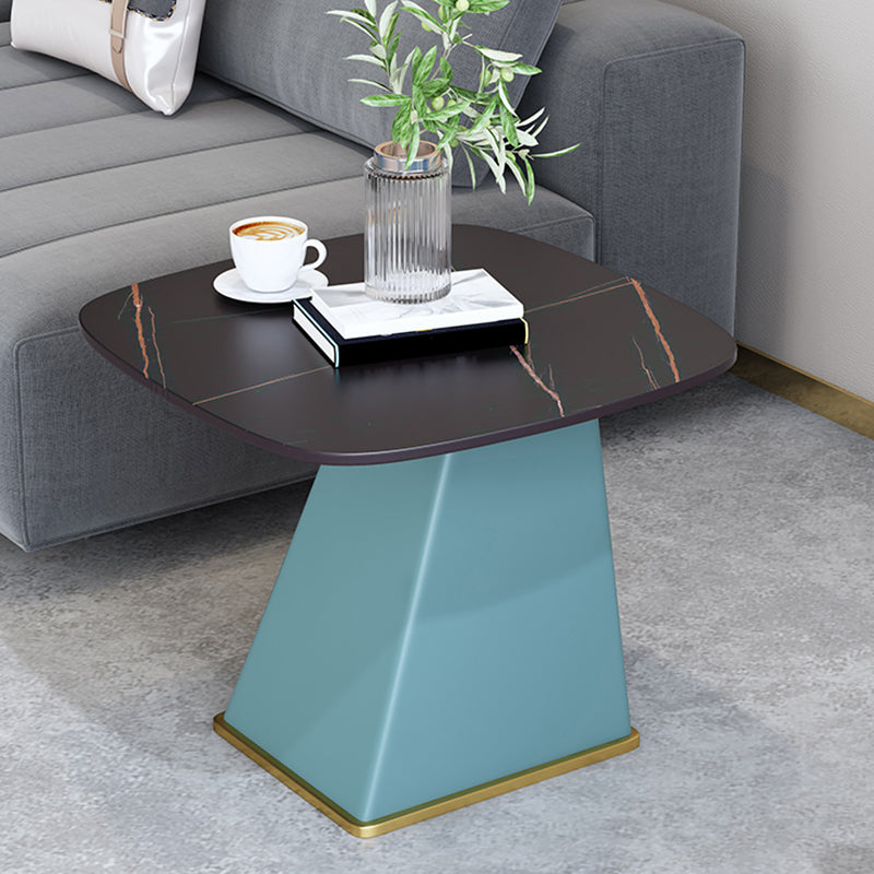 23.6" Tall Modern Iron Side Table Pedestal Rectangular Faux Marble Top End Table