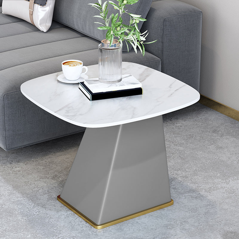 23.6" Tall Modern Iron Side Table Pedestal Rectangular Faux Marble Top End Table