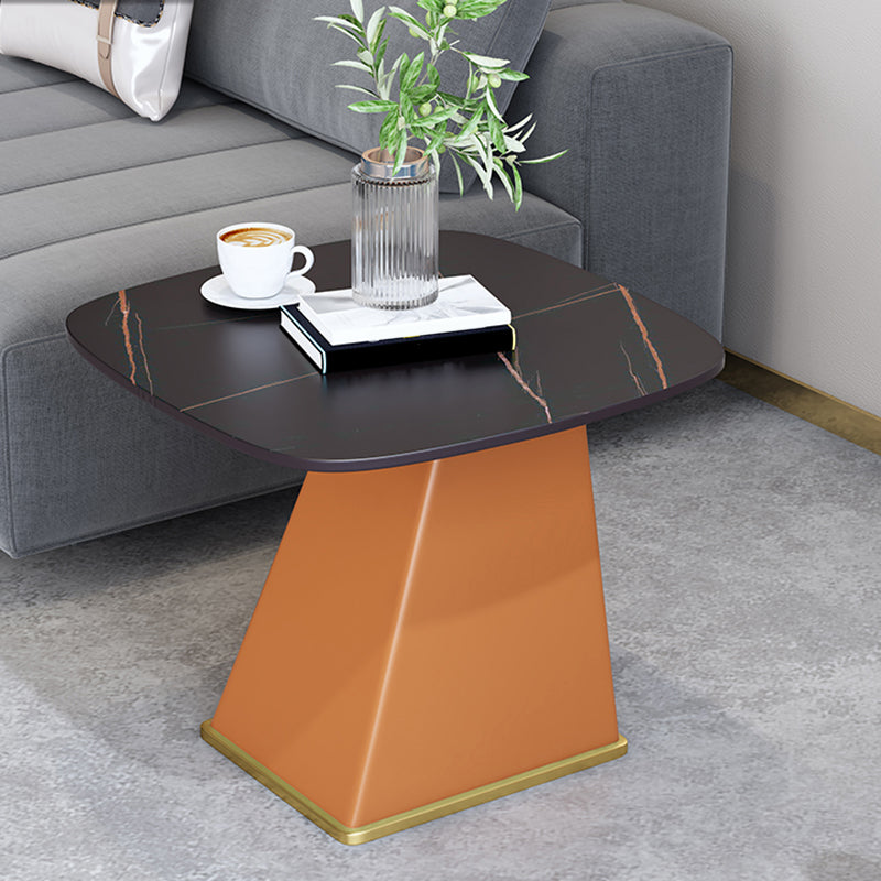 23.6" Tall Modern Iron Side Table Pedestal Rectangular Faux Marble Top End Table