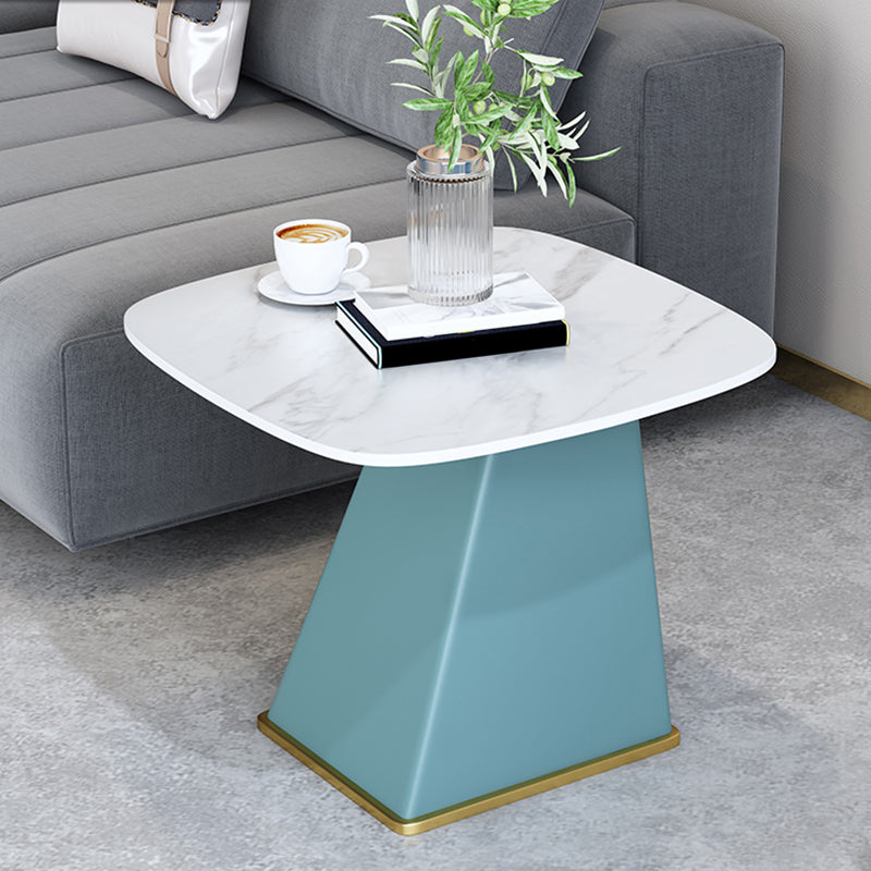 23.6" Tall Modern Iron Side Table Pedestal Rectangular Faux Marble Top End Table