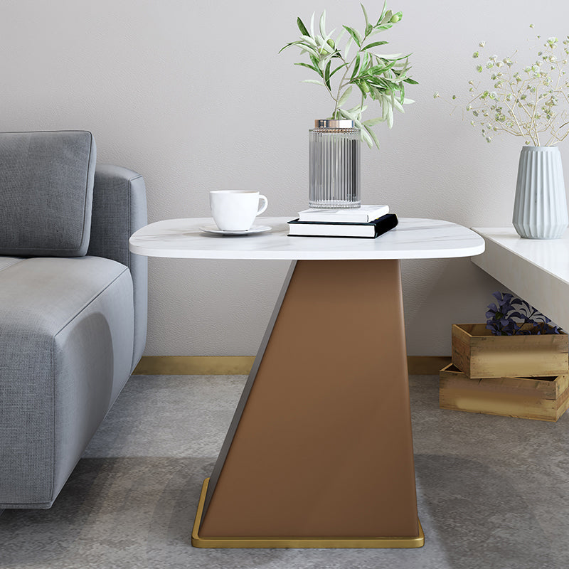 23.6" Tall Modern Iron Side Table Pedestal Rectangular Faux Marble Top End Table