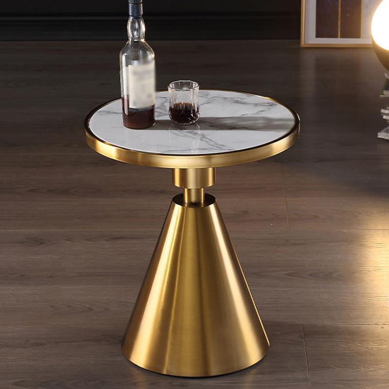 23.6"Tall Modern Mental Pedestal Side Table Marble Round Top End Table for Living Room
