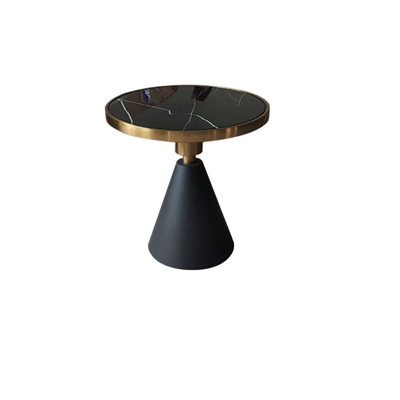 23.6"Tall Modern Mental Pedestal Side Table Marble Round Top End Table for Living Room