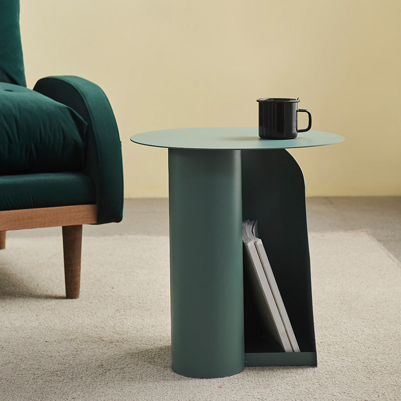 18.5" Tall Modern Mental Abstract Side Table Round Top End Table with Storage