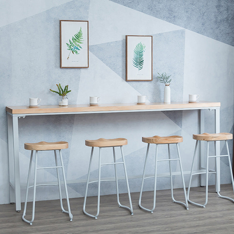 Indoor Wood Counter Wine Table Rectangle Natural and White Bar Height Pub Table