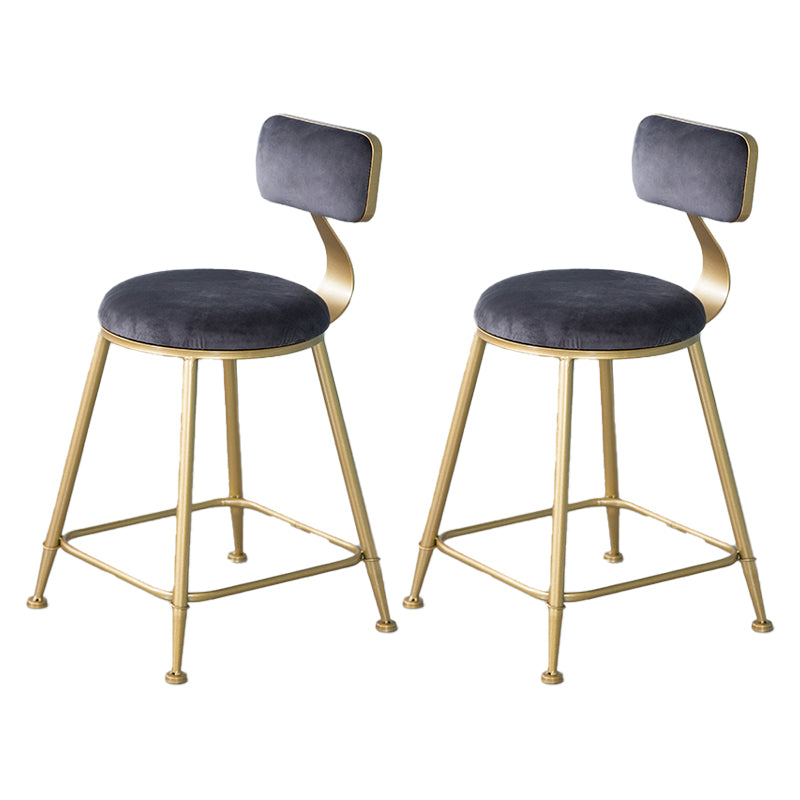 Nordic Backrest Armless Counter Stool Iron Kitchen Bar Stool with Velvet Cushion and Pedal