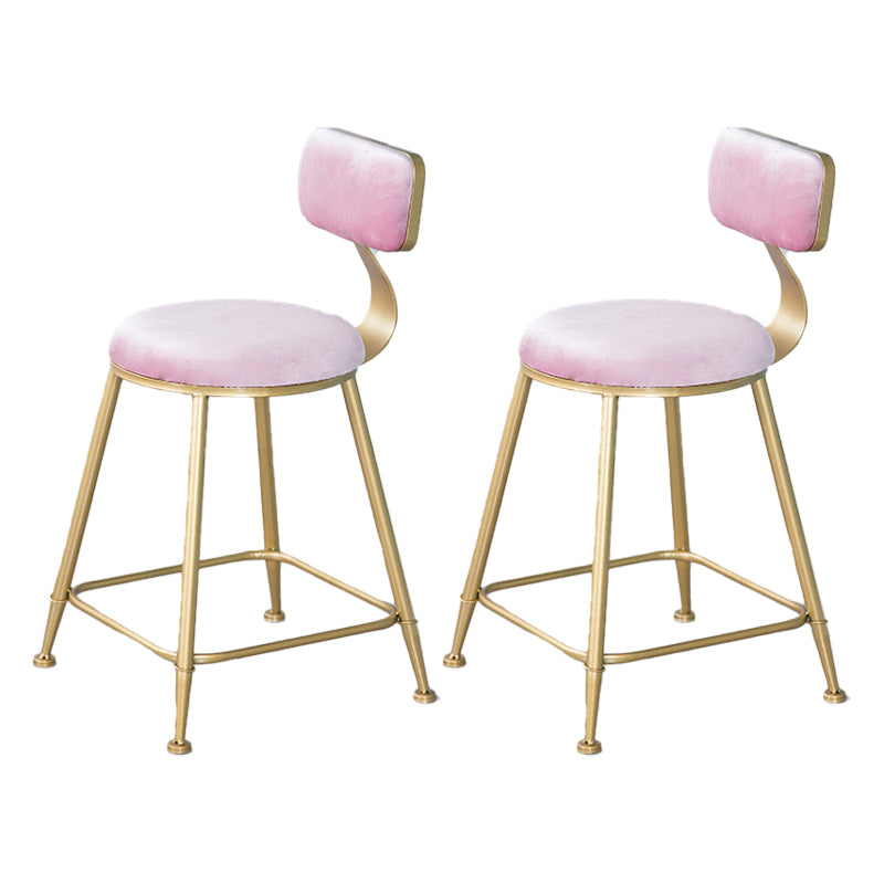 Nordic Backrest Armless Counter Stool Iron Kitchen Bar Stool with Velvet Cushion and Pedal