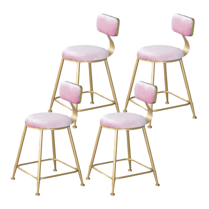 Nordic Backrest Armless Counter Stool Iron Kitchen Bar Stool with Velvet Cushion and Pedal