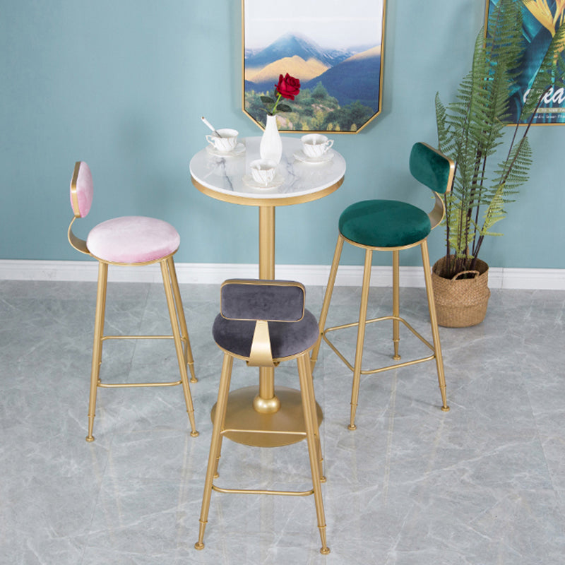 Nordic Backrest Armless Counter Stool Iron Kitchen Bar Stool with Velvet Cushion and Pedal