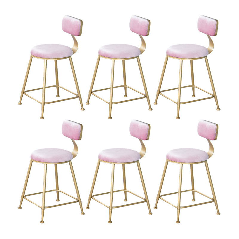 Nordic Backrest Armless Counter Stool Iron Kitchen Bar Stool with Velvet Cushion and Pedal