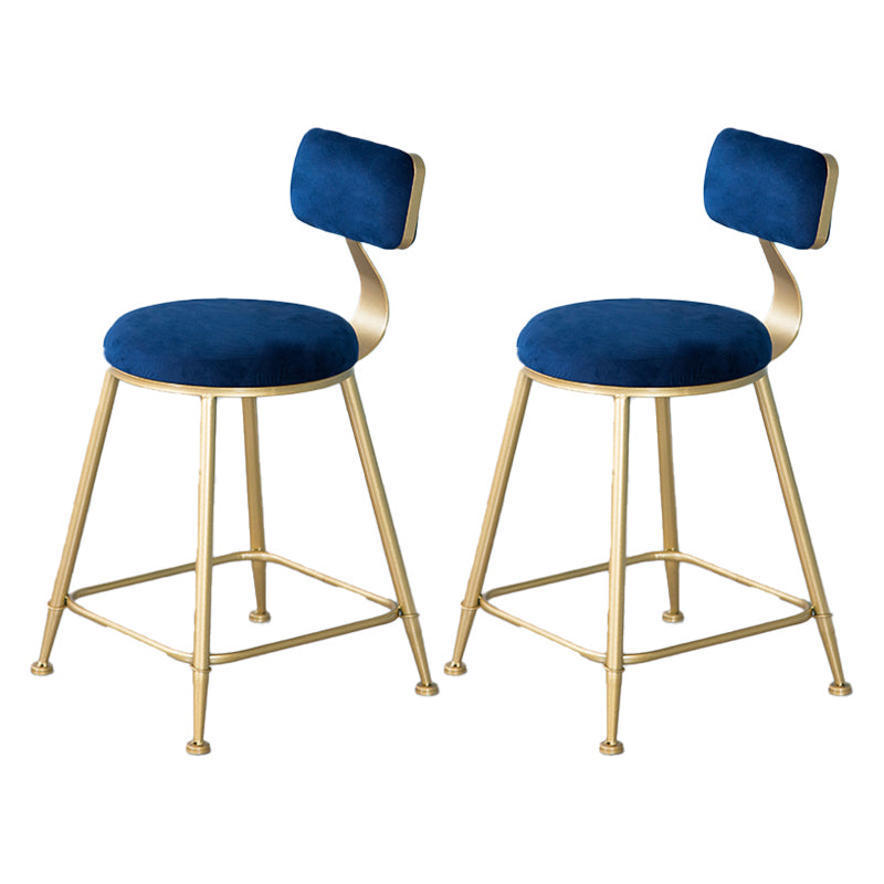 Nordic Backrest Armless Counter Stool Iron Kitchen Bar Stool with Velvet Cushion and Pedal